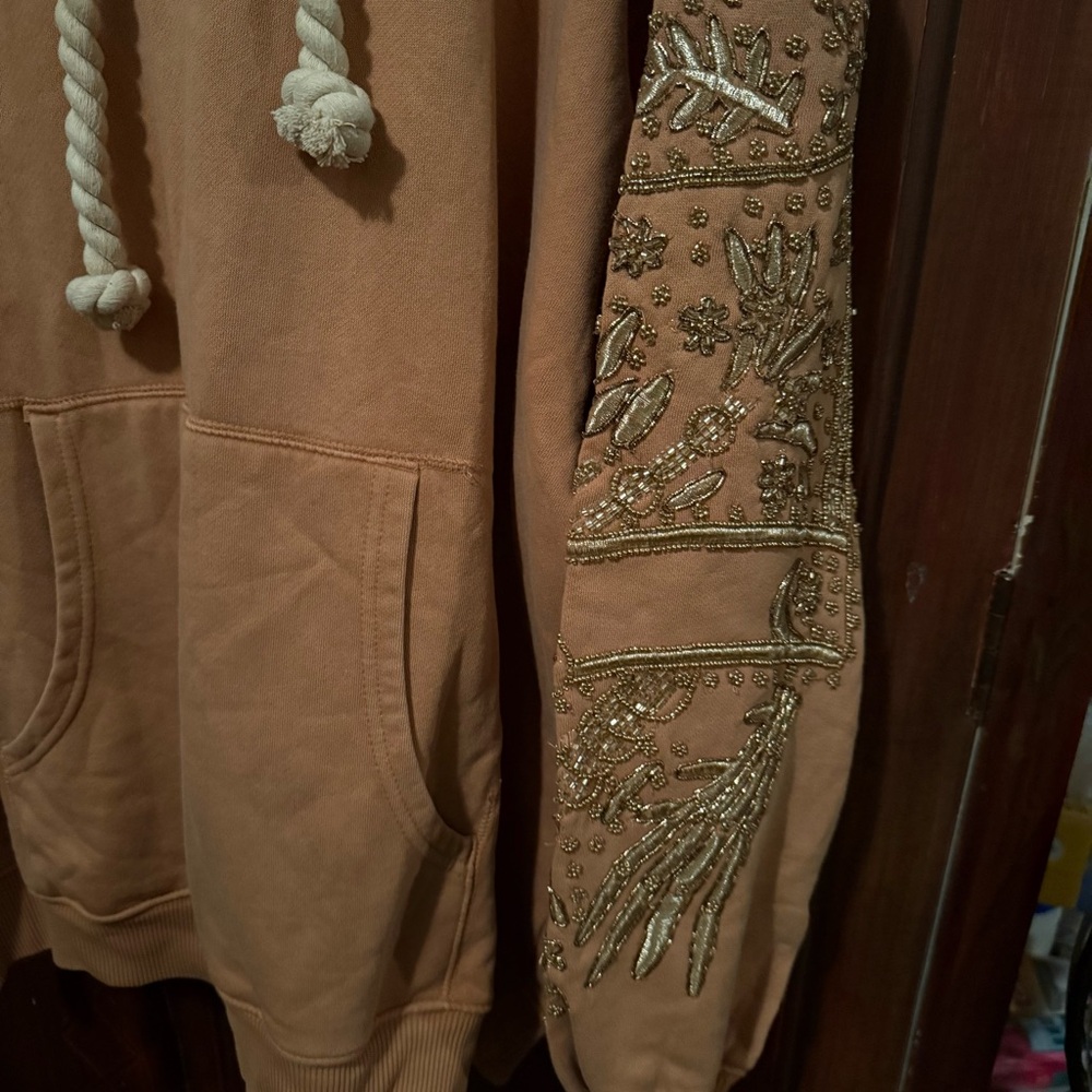Free People Encrusted Hoodie Sweatshirt In Latte - Picture 5 of 6